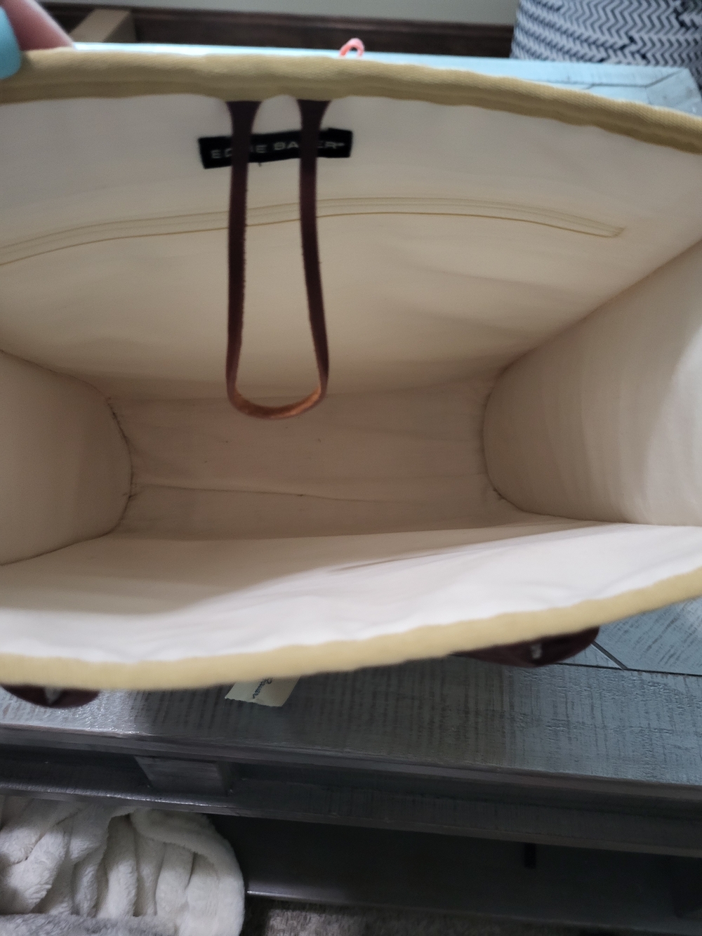 Eddie Bauer Straw Tote Satchel with Brown Leather Handles 13"x10" - Picture 3 of 6